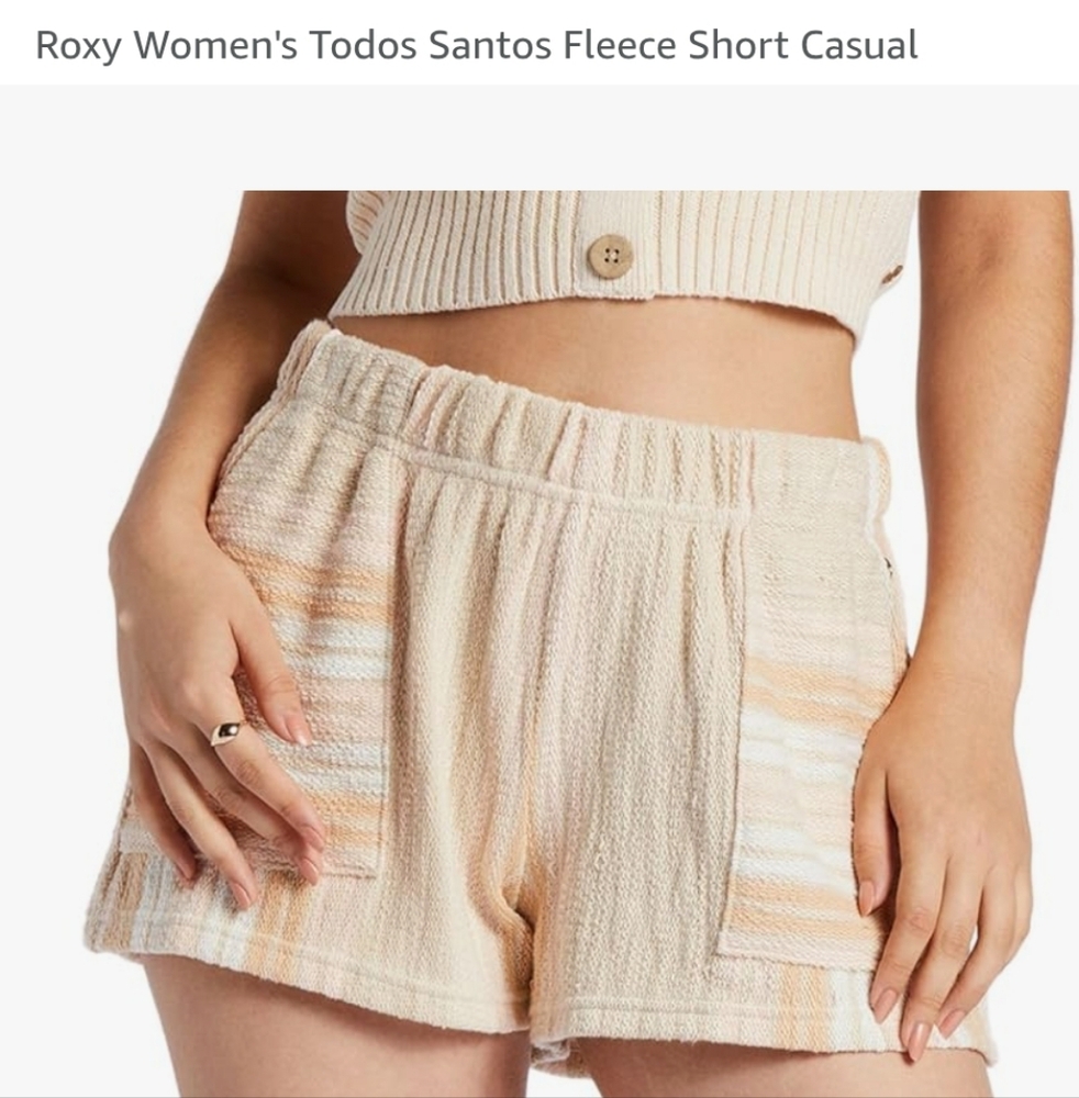 Roxy Todos Santos Fleece Casual Striped Shorts Tan & Pink Shorts Size Medium